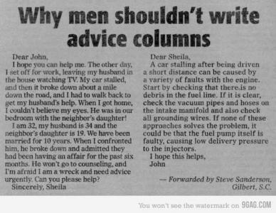 Why Men Shouldnt Write Advice Columns Funny Picture