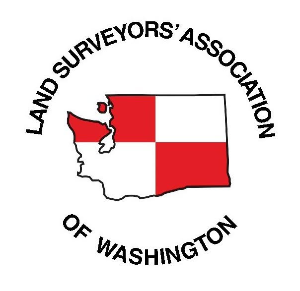 Logo of the Land Surveyors' Association of Washington with map of Washington state.
