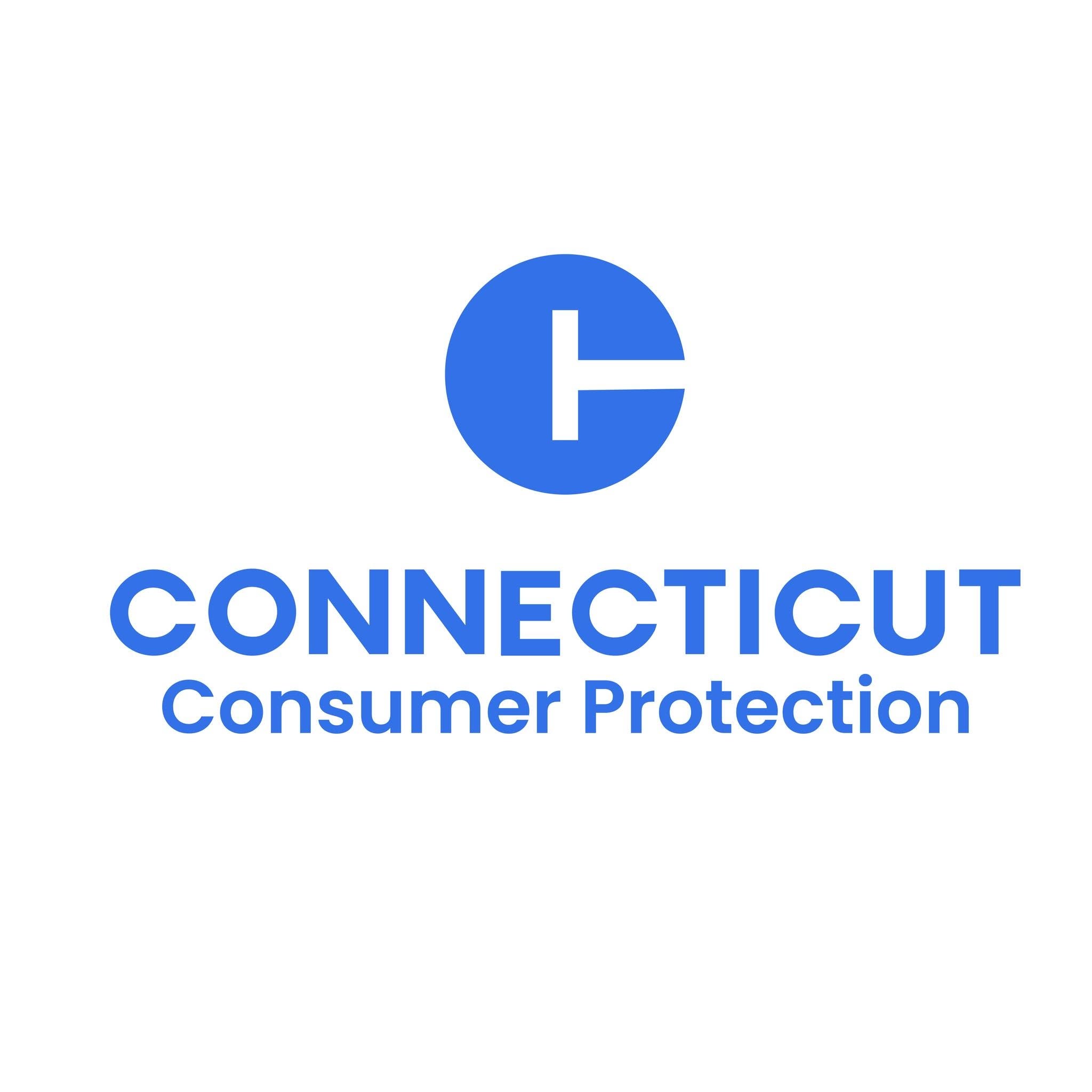 Connecticut Consumer Protection logo with blue circle and 'C' symbol.