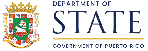 Official seal of the Puerto Rico Department of State with coat of arms and government name.
