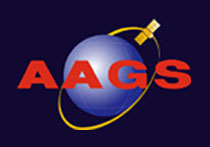 AAGS logo featuring a globe and satellite for geodetic surveying.