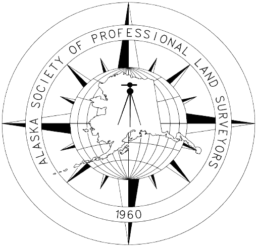 Logo of Alaska Society of Professional Land Surveyors with globe and compass rose.