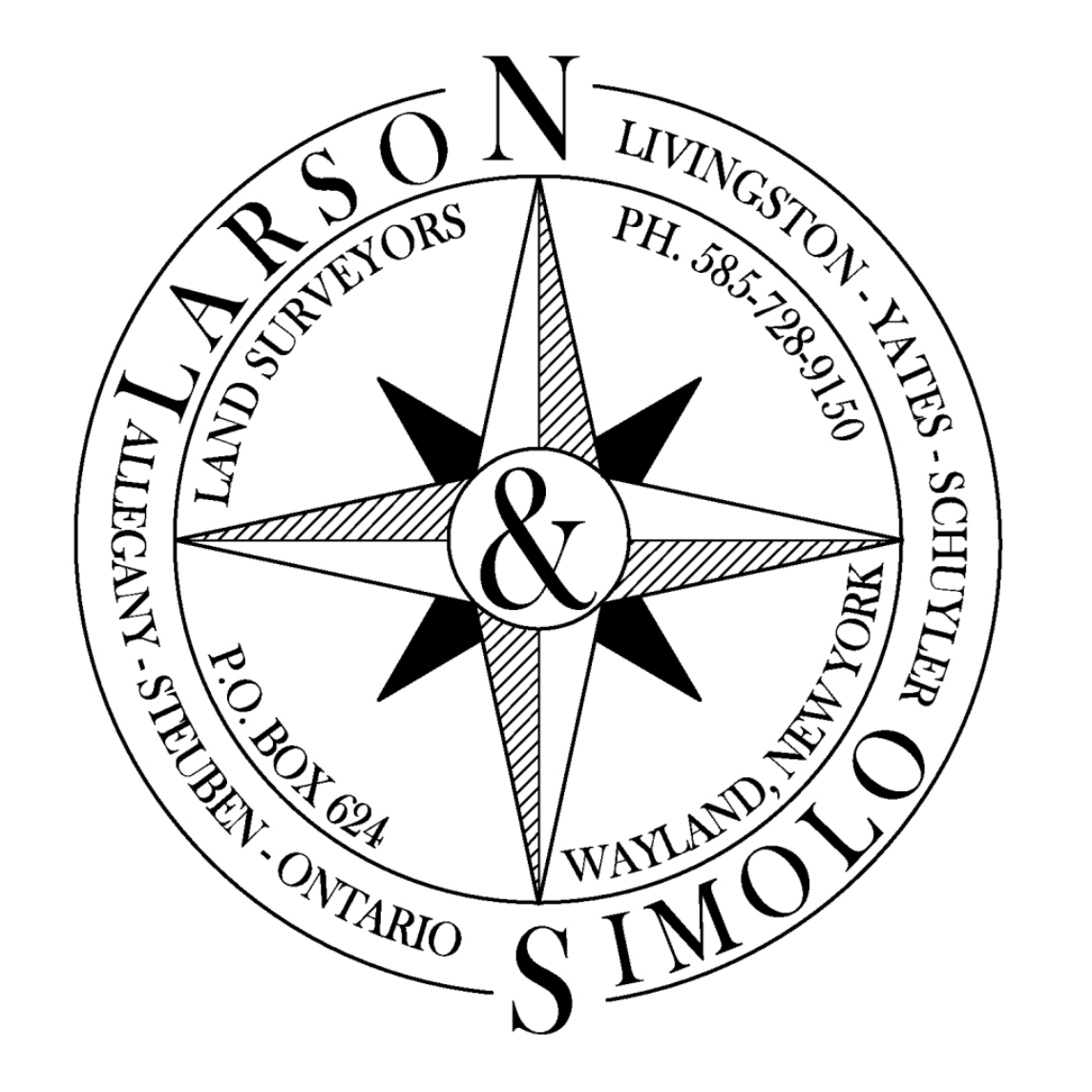 Land surveyors compass logo for Larson & Simolo Land Surveyors.