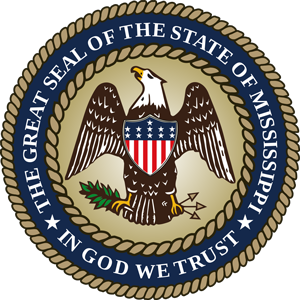 Official Mississippi state seal with eagle and shield.