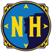 Logo of New Hampshire Land Surveyors Association with NH initials and compass design.