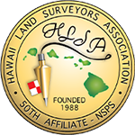 Hawaii Land Surveyors Association logo with land and survey tools.
