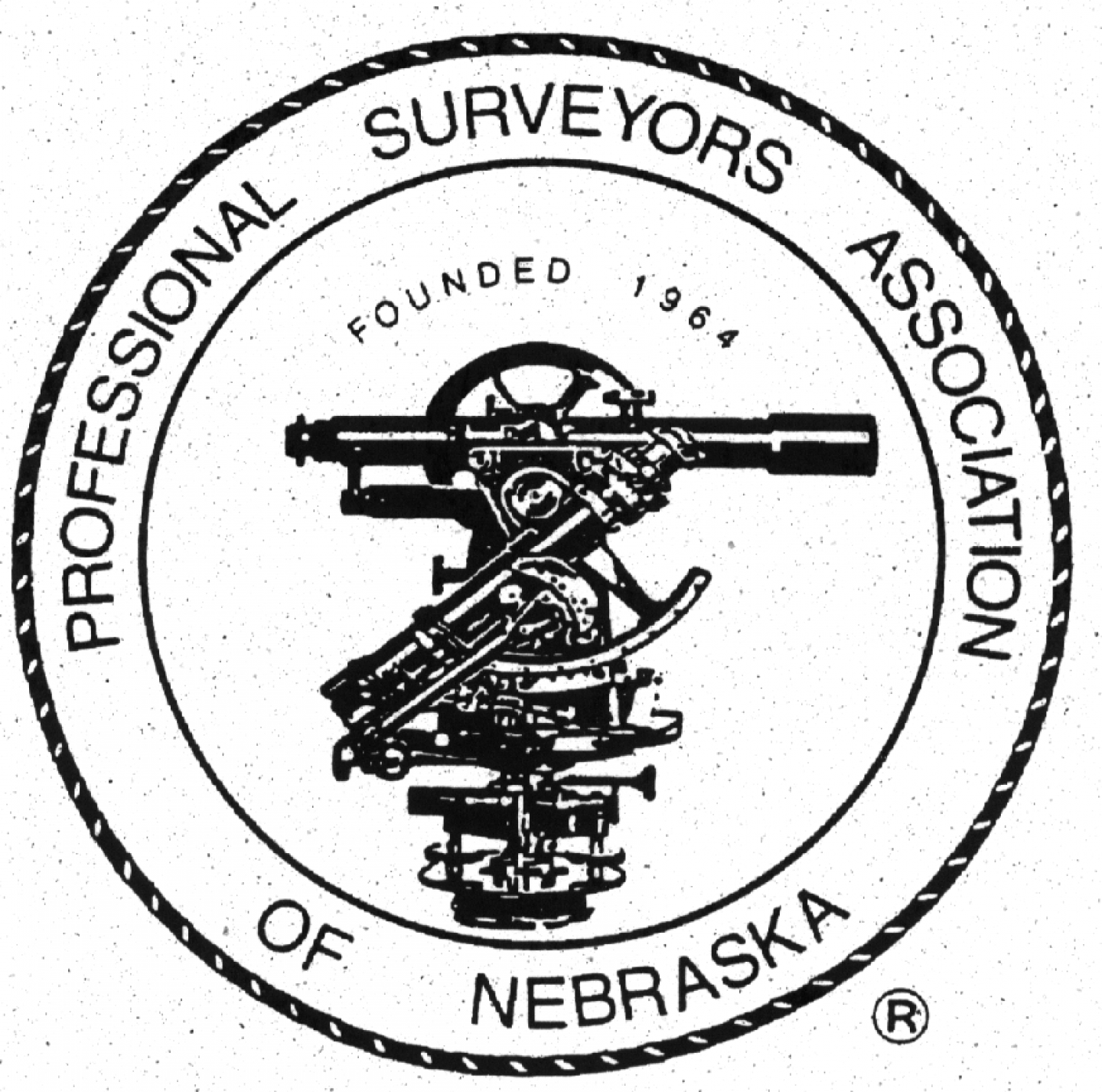 Seal of the Professional Surveyors Association of Nebraska with survey instrument.