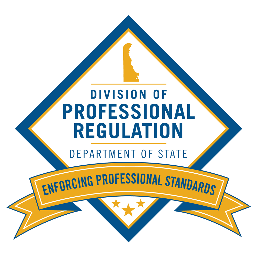 Division of Professional Regulation emblem with state outline and stars.