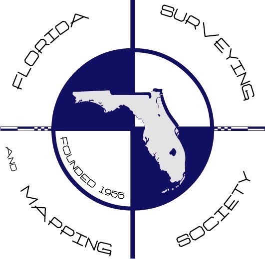 Florida Surveying and Mapping Society emblem with state map and founding year 1955.