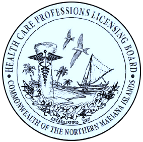 Official seal of the CNMI Board of Professional Licensing with maritime and tropical symbols.