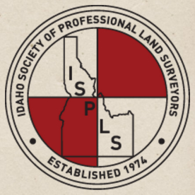 Idaho Society of Professional Land Surveyors emblem with state map and survey tools.