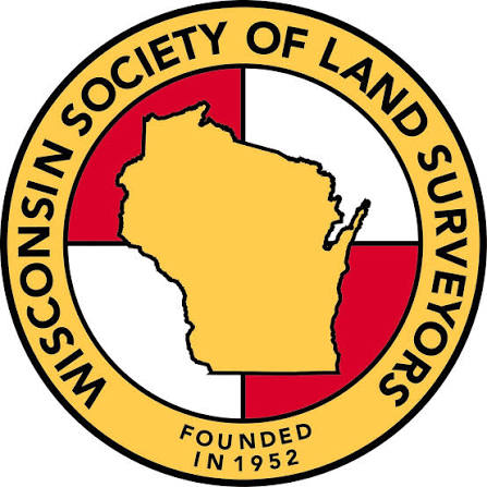Logo of Wisconsin Society of Land Surveyors with state map and survey theme.