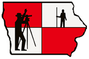 Land surveyors working in Iowa, using equipment for land measurement.