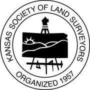 Logo of Kansas Society of Land Surveyors with lighthouse and survey equipment.