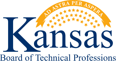 Kansas State Board of Technical Professions emblem with stars and motto.