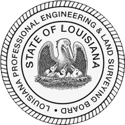 Official seal of the Louisiana Professional Engineering and Land Surveying Board.