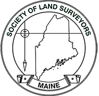 Maine Society of Land Surveyors emblem with survey tools and map.