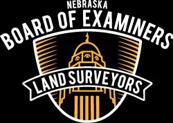 Nebraska Board of Examiners for Land Surveyors logo with survey equipment.