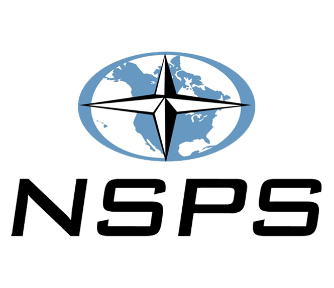 NSPS logo featuring a compass over a world map for surveyors.