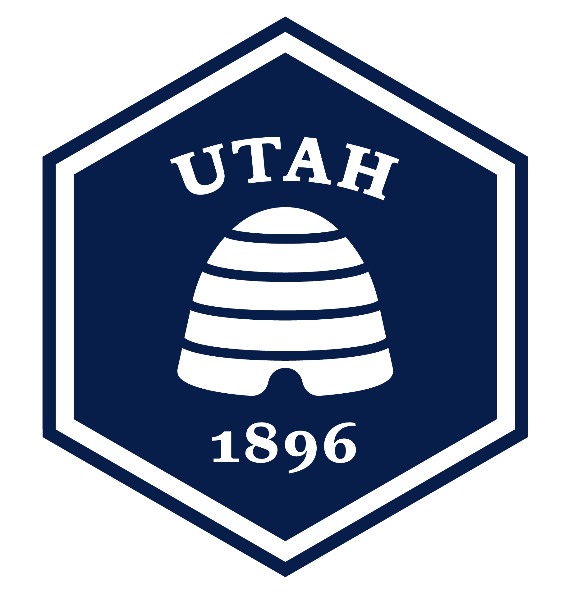 Utah land surveyors emblem with hexagon shape and survey tools.