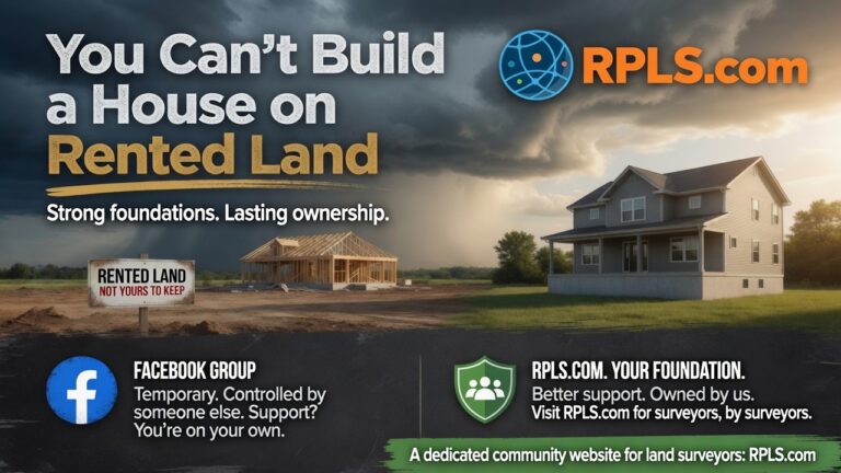Construction site with new house and land survey sign for RPLS.com.