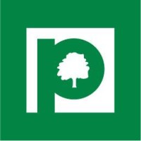 Land surveying logo with tree icon and green background.