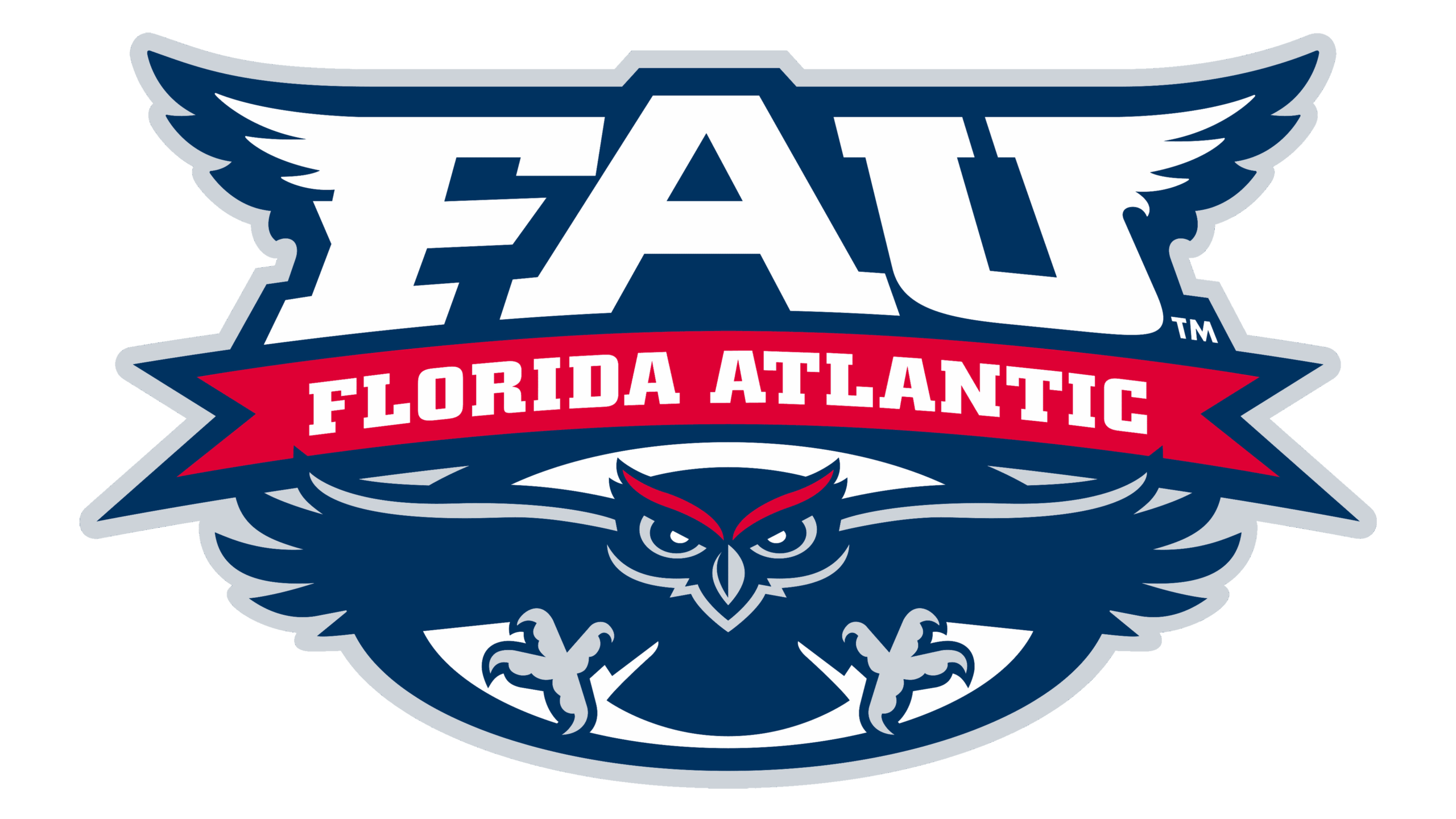 FAU Florida Atlantic University emblem with owl and wings.